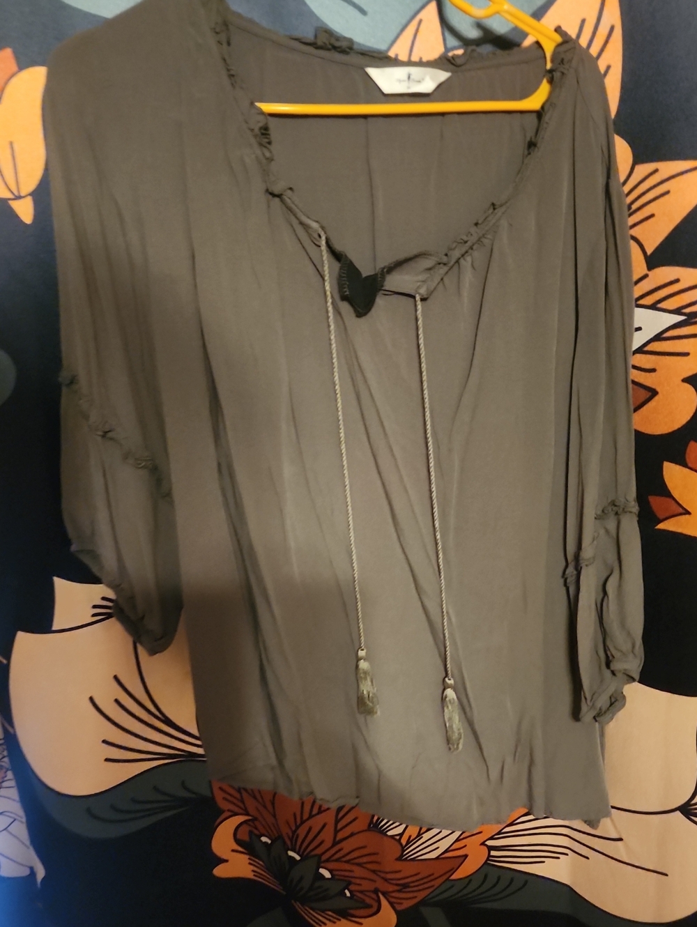 Relaxed Olive Green Tie-Front Peasant Tunic